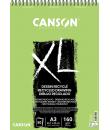 Canson XL Recycled Bloc de Dibujo con 50 Hojas A3 - Espiral Microperforado - Grano Fino - 160g - Color Blanco