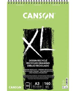 Canson XL Recycled Bloc de Dibujo con 50 Hojas A3 - Espiral Microperforado - Grano Fino - 160g - Color Blanco