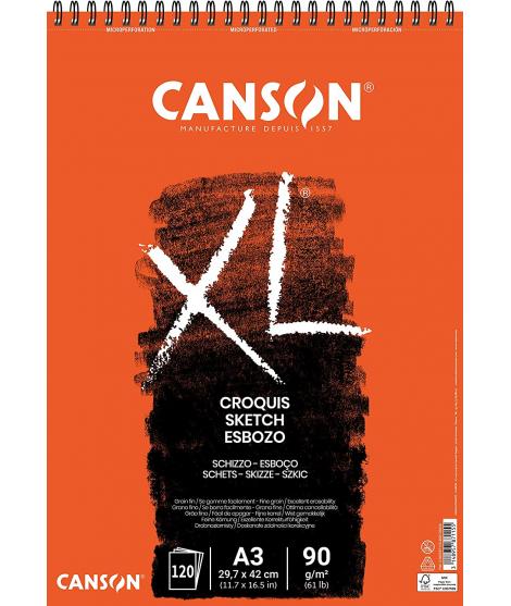 Canson XL Bloc de Croquis con 120 Hojas A3 - Espiral Microperforado - 29.7x42cm - 90g - Color Marfil