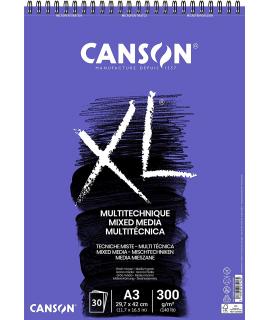 Canson Xl Mix Media Bloc de Dibujo Acuarela de 30 Hojas A3 - Grano Texturado - Microperforado Espiral - 21x29.7cm - 300g - Color
