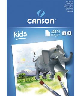 Canson Kids Pintura Bloc Encolado de 20 Hojas A4 - 21x29.7cm - 200g - Color Blanco