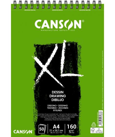 Canson XL Dessin Ligero Bloc de Dibujo con 50 Hojas A4 - Espiral Microperforado - 21x29.7cm - 160g - Color Blanco