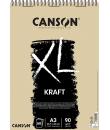 Canson XL Kraft Rayado Bloc de Dibujo con 60 Hojas A3 - Espiral Microperforado - 29.7x42cm - 90g - Color Beige