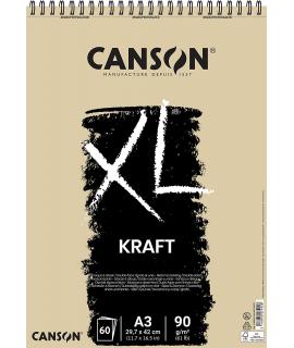 Canson XL Kraft Rayado Bloc de Dibujo con 60 Hojas A3 - Espiral Microperforado - 29.7x42cm - 90g - Color Beige