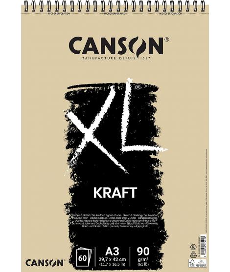 Canson XL Kraft Rayado Bloc de Dibujo con 60 Hojas A3 - Espiral Microperforado - 29.7x42cm - 90g - Color Beige