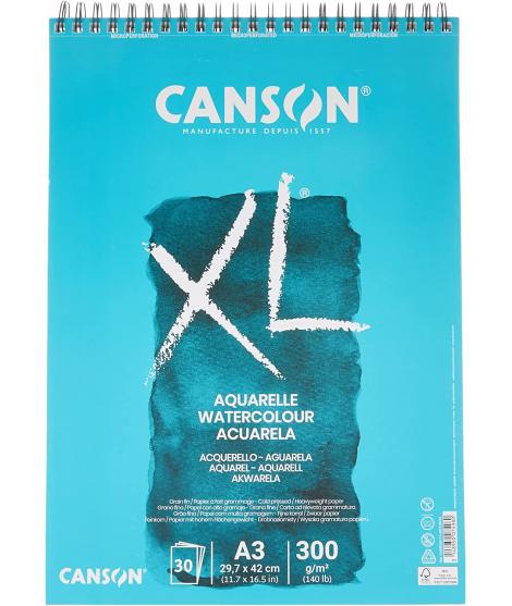 Canson XL Aquarelle Album Espiral Microperforado de 30 Hojas A3 - Grano Fino - 29.7x42cm - 300g - Color Blanco