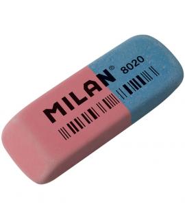 Milan 8020 Goma de Borrar Biselada - Doble Uso - Flexible - Miga de Pan - Caucho - Color Rosa/Azul