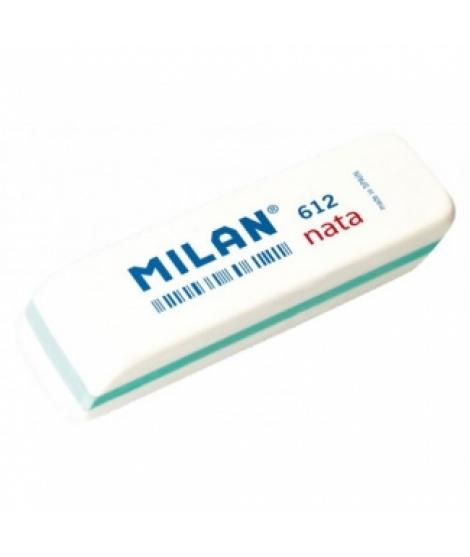 Milan Nata 612 Goma de Borrar Biselada - Plastico - Suave - No Abrasiva - Color Blanco