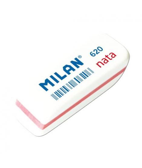 Milan Nata 620 Goma de Borrar Biselada Pequeña - Plastico Suave - No Abrasiva - Color Blanco con Ribete de Colores Surtidos