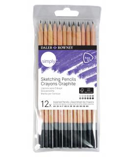 Daler Rowney Simply Pack de 12 Lapices de Grafito Redondos - Facil de Afilar - Para Estudiantes y Uso Personal - Minas Surtidas