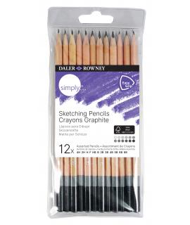 Daler Rowney Simply Pack de 12 Lapices de Grafito Redondos - Facil de Afilar - Para Estudiantes y Uso Personal - Minas Surtidas