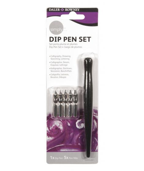 Daler Rowney Simply Pack de 1 Porta Pluma y 5 Plumillas - Color Negro