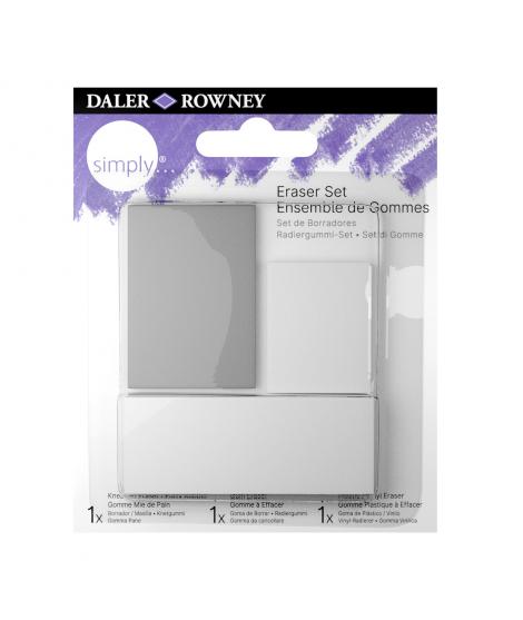 Daler Rowney Simply Pack de 3 Gomas de Borrar para Dibujo - Estandar, Miga de Pan y Goma Plastica