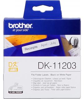 Brother DK11203 - Etiquetas Originales Precortadas para Carpetas - 17x87 mm - 300 Unidades - Texto negro sobre fondo blanco