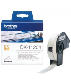 Brother DK11204 - Etiquetas Originales Precortadas Multiproposito - 17x54 mm - 400 Unidades - Texto negro sobre fondo blanco