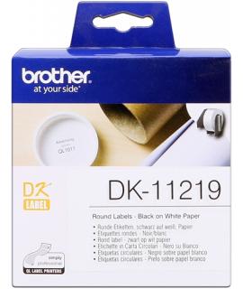 Brother DK11219 - Etiquetas Originales Precortadas Circulares - 12 mm de Diametro - 1200 Unidades - Texto negro sobre fondo blan