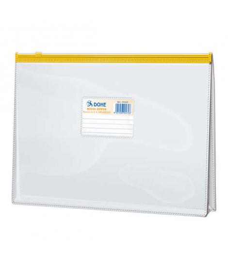 Dohe Bolsa Zipper Apaisada PVC Transparente 200 Micras - Tamaño Folio - Apertura Superior - Cierre Zip Hermetico