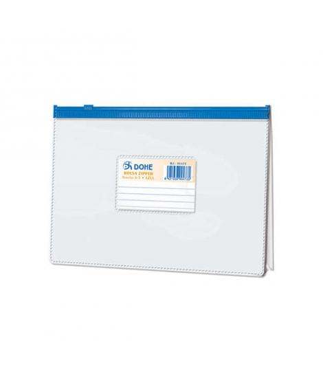 Dohe Bolsa Zipper Apaisada PVC Transparente 200 Micras - Tamaño A5 - Apertura Superior - Cierre Zip Hermetico
