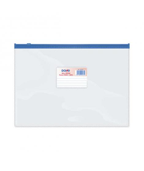 Dohe Bolsa Zipper Apaisada PVC Transparente 150 Micras - Tamaño Folio - Apertura Superior - Cierre Zip Hermetico