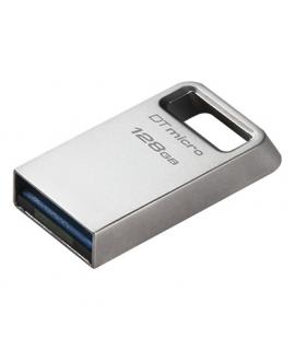 Kingston DataTraveler Micro Memoria USB 128GB - USB 3.2 Gen 1 - Ultracompacta y Ligera - Enganche para Llavero - Cuerpo Metalico