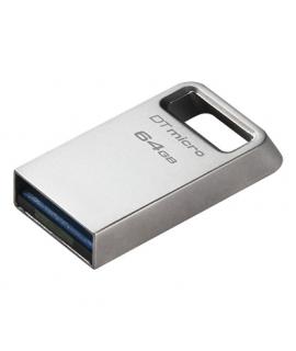 Kingston DataTraveler Micro Memoria USB 64GB - USB 3.2 Gen 1 - Ultracompacta y Ligera - Enganche para Llavero - Cuerpo Metalico 