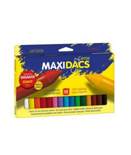 Alpino Maxidacs Pack de 15 Ceras Blandas para Niños - Tamaño Extra Grande 120mm x 14mm - Etiqueta Anti-Manchas - Ideal para