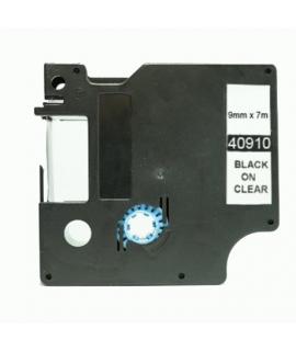 Dymo D1 40910 Cinta de Etiquetas Generica para Rotuladora - Texto negro sobre fondo transparente - Ancho 9mm x 7 metros - Reempl
