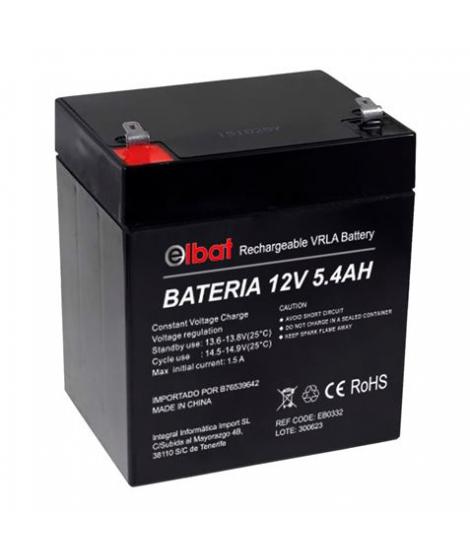 Elbat Bateria de Plomo 12V 5.4Ah VRLA Agm - Dimensiones 90X70X101mm - Tecnologia de Seguridad VRLA - Color Negro