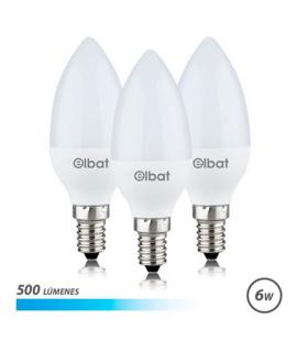 Elbat Bombillas LED C37 Pack de 3 - 6W - 500LM - Base E14 - Luz Fria - Ahorro Energetico - Blanco Frio