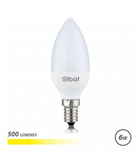 Elbat Bombilla LED - Potencia 6W - Lumenes 500 - Tipo de Luz 3000K Luz Calida - Casquillo E14 - Angulo 180º - Dimensiones 37X100