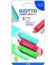 Giotto Happy Goma Pack de 3 Gomas de Borrar - Plastico - Colores Surtidos