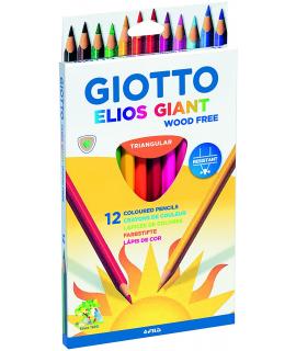Giotto Elios Giant Wood Free Pack de 12 Lapices de Colores Triangulares - Sin Madera - Mina 5 mm - Colores Surtidos
