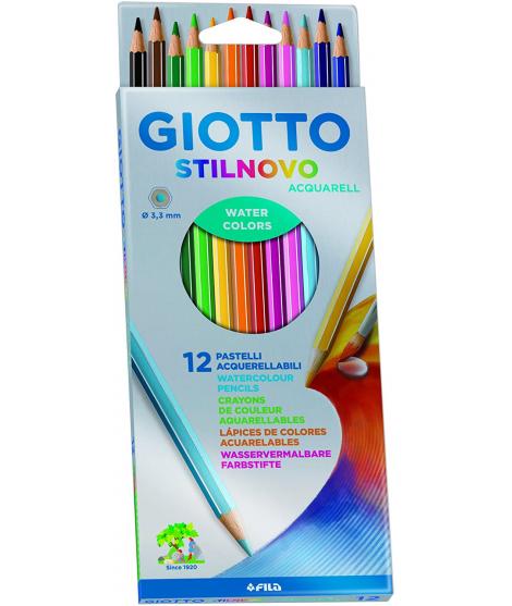 Giotto Stilnovo Acquarell Pack de 12 Lapices de Colores Acuarelables Hexagonales - Mina 3.3 mm - Madera - Colores Surtidos