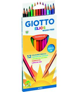 Giotto Elios Wood Free Pack de 12 Lapices de Colores Triangulares - Sin Madera - Mina 3.3 mm - Colores Surtidos