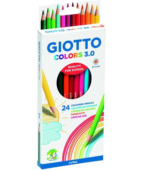 Giotto Colors 3.0 Pack de 24 Lapices Hexagonales de Colores - Mina 3 mm - Madera - Colores Surtidos