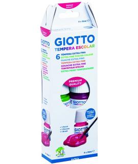 Giotto Tempera Pack de 6 Botes de 25 ml. + Pincel - Base Agua - Excelente Cobertura - Colores Surtidos