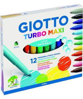 Giotto Turbo Maxi Pack de 12 Rotuladores - Punta Gruesa 5mm - Tinta al Agua - Lavable - Colores Surtidos