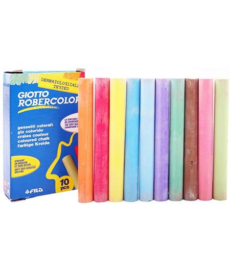 Giotto Robercolor Pack de 10 Tizas Redondas de Colores - Testadas Dermatologicamente - Compactas y Duraderas - Colores Surtidos