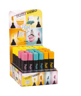 Tratto Video Pastel Expositor de 48 Marcadores Fluorescentes - Punta Biselada - Tinta al Agua - Secado Rapido - Colores Surtidos
