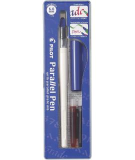 Pilot Pack de Pluma Estilografica Parallel Pen 6.0mm - Punta de Acero - Trazo de 6.0mm - 2 Recargas - Color Negro/Rojo
