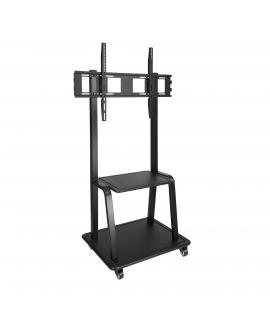 Tooq Soporte de Pantalla de Suelo con Ruedas 37"-100" - Bloqueo de Ruedas - Dos Estantes - Peso Max 150Kg - VESA 800X600mm - Col