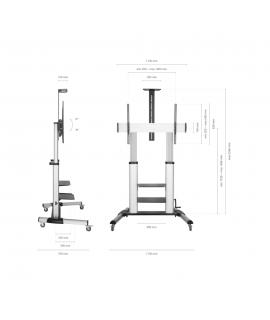 Aisens Soporte de Suelo PRO con Ruedas y Manivela - Bandeja para DVD y Soporte de Camara para Monitor/TV - Hasta 100Kg - De 60 a