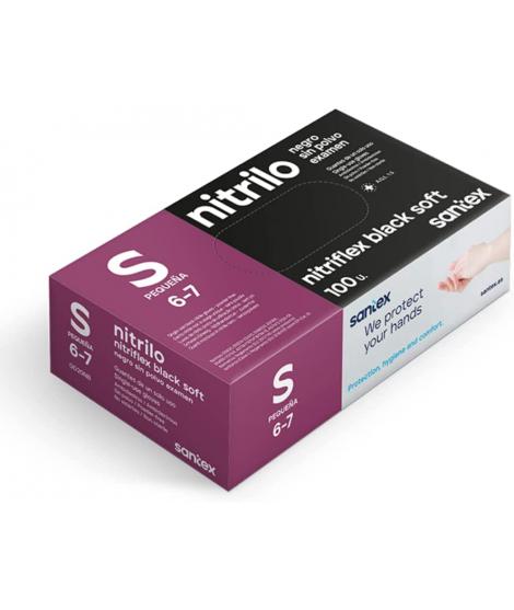 Santex Nitriflex Black Soft Pack de 100 Guantes de Nitrilo para Examen Talla S - 3.5 gramos - Sin Polvo - Libre de Latex - No Es