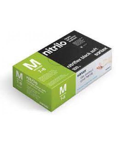 Santex Nitriflex Black Soft Pack de 100 Guantes de Nitrilo para Examen Talla M - Sin Polvo - Libre de Latex - Ambidiestros -