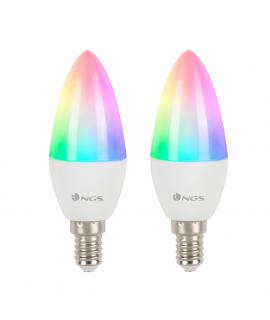 NGS Gleam 514c Duo Pack de 2 Bombillas LED E14 5W Inteligentes - WiFi - 500lm - Iluminacion RGB Regulable - Compatible con