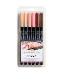 Lyra Aqua Brush Duo Skin Tones Pack 6 Rotuladores de Doble Punta - Punta Pincel 4mm, Punta Fina 2mm - Tinta Base de Agua - Color