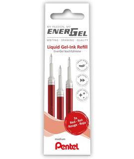 Pentel EnerGel X Pack de 3 Recambios para BL57, BL77, BL107, BL117, BL407, BL2007, BL2507 - Color Rojo