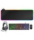 Mars Gaming Pack 4 en 1 USB con Iluminacion RGB Teclado Tecnologia Hibrida H-Mech, Antighosting + Raton 10000dpi + Auriculares c