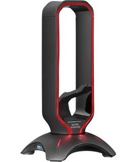 Mars Gaming MHHPRO 3 en 1 Soporte Auriculares Gaming - Bungee Raton - HUB USB 3.0 - RGB Flow - 125x125x254mm - Color Negro