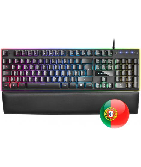 Mars Gaming Teclado MK320 - 439x135x37mm - H-MECH, Iluminacion RGB, Reposamuñecas Acolchado - Ergonomia y Prestaciones Profesion